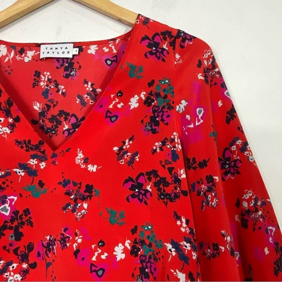TANYA TAYLOR Rena Tulip Print Silk Top Papay Red NWOT - Picture 7 of 15